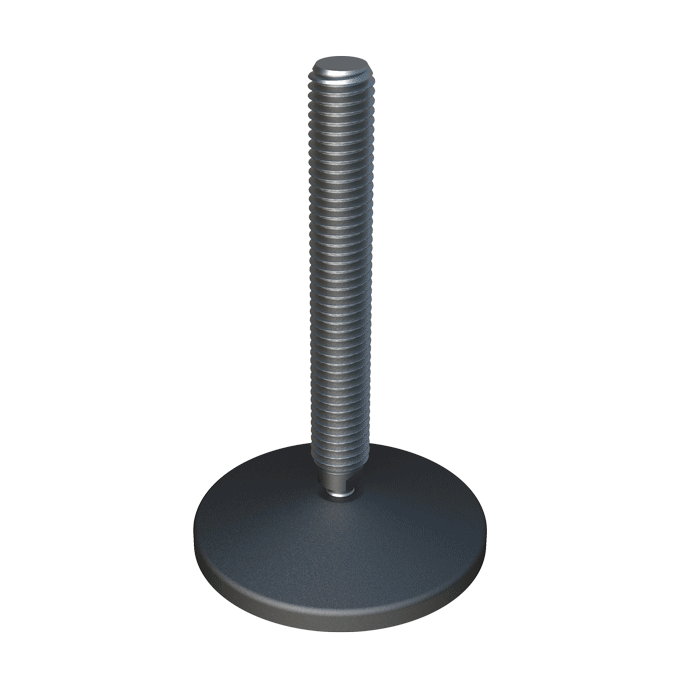 Our heavy duty adjustable foot has a reinforced tilting base of 15º that resists a weight up to 1,300 Kg. It has been designed for applications that require both good surface finish and very good mechanical properties. 
<br>
The standard product is made in stainless steel type 304 and it can also be made in type 316 on request. Available also with anti-skid base made of TPV.