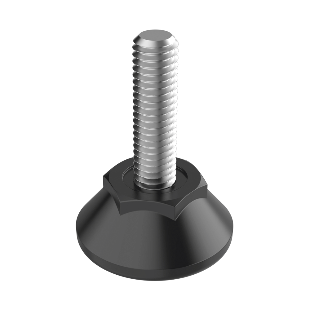<p>Our <b>LHVFB levelling feet</b> with round base are manufactured in <b>Polyamide 6 (PA6)</b> and include a nut integrated into the body for height adjustment using an adjustable wrench. The thread is manufactured in <b>Zinc-Plated Steel (ZCS)</b>.</p>

<p>Available with different base configurations depending on the reference: Type 1 with hollow base, Type 2 with flat base, Type 3 with concentric braking grooves, and Type 4 with cross recess for easier levelling.</p>

<p>· <b>Material:</b> PA6 with Zinc-Plated Steel (ZCS) thread<br>
· <b>Available finishes:</b> Polished/gloss or textured/matte<br>
· <b>Options:</b> Stainless Steel (SS) version and Allen socket</p>

<p><i>Static axial load capacity varies depending on the reference. For further information and special configurations, please contact our sales department.</i></p><i>*Polished/bright or eroded/matte finish.</i><br>
<i>*Supplied with Allen housing at the thread end.</i><br>
<i>*Manufactured in Stainless Steel (SS).</i><br><br>
For more details, contact our sales department.<br>