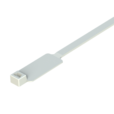 Our non-reusable tie with label has been designed with an area for writing.  It is used for many applications where identification or labeling of a product is required. It is an ideal part for knowing the traceability of any product. If you are looking for reusable label ties, please visit our family MBEC.