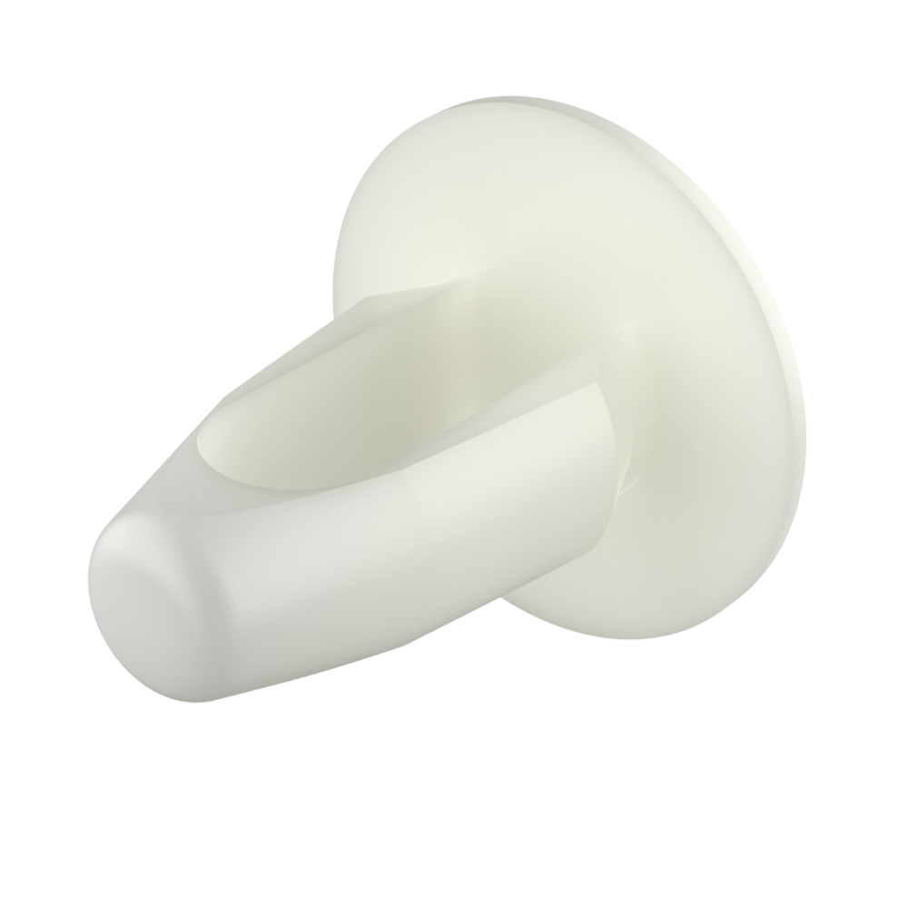 The combination of its resilient and flexible body design, and its acetal (POM) material, give this snap clip a positive snap and more definate grip when assembled into place. This snap clip is designed for holes from 3,18 to 6,35mm and for panel thicknesses from 0,81 to 4,75mm.