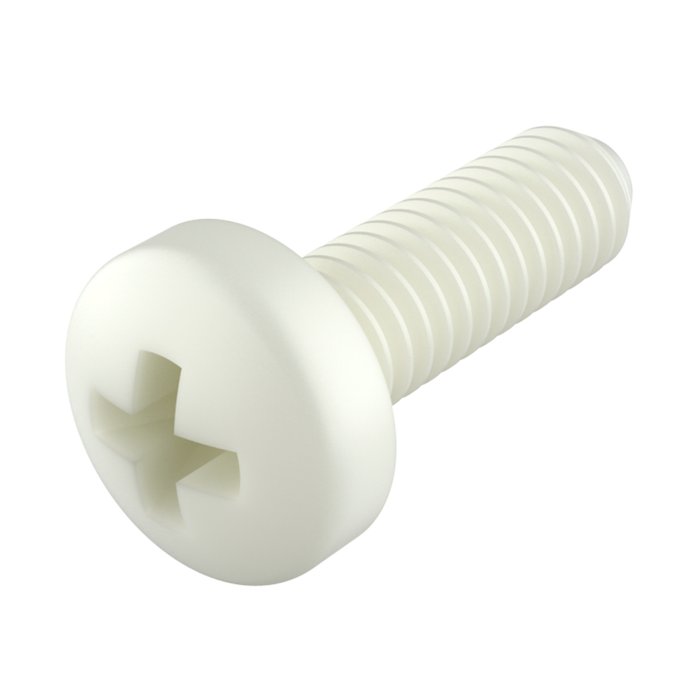 Our MTCCP metric thread screws with <b>round phillips head</b> , similar to <b>DIN 7986</b>, manufactured in <b>PA66</b> (Polyamide 66 “Nylon”), offer excellent resistance to chemicals (see technical sheet), a high level of dielectric strength, do not rust and prevent damage caused by overvoltage.