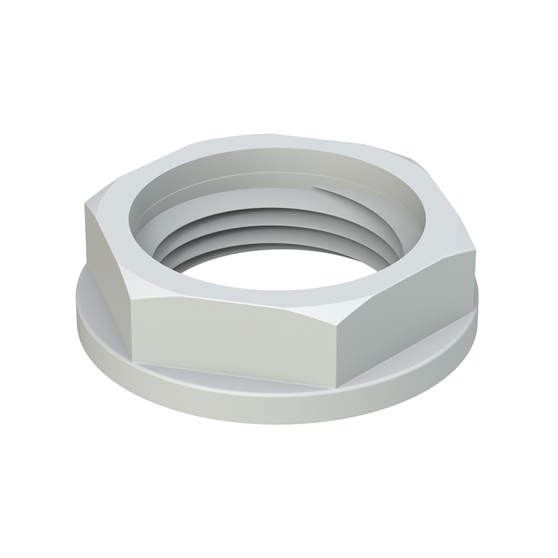 Our hexagon shaped lock nut with round sealing flange has been designed to fit a variety of thread sizes, and to execute a big range of applications and to be used together with a cable gland. Nylon nuts are durable, non-conductive and resistant to corrosion.