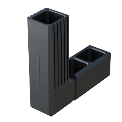 Our elbow connector has been designed for square tubes. It is supplied without internal metal core.
