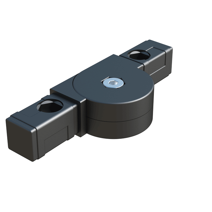 Our hinge 2-way connector has been designed for square tubes. It has an angle which goes from 0º to 190º, or which goes from 45º to 195º, depending on the reference.