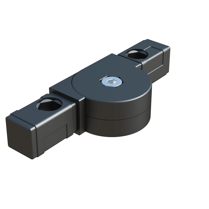 <p>Our <b>THCLQ articulated connector</b> enables the connection of <b>2 square tubes</b> in different positions through a multi-part system designed for angular adjustment.</p>

<p>The articulation system provides two continuous adjustment ranges: from <b>0° to 190°</b> or from <b>45° to 200°</b>, depending on the system characteristics. The connector incorporates 2 conical chambers for housing hexagonal nuts. For this purpose, the tube profiles must be drilled in the corresponding position.</p>

<p>The articulation system offers two operating modes:</p>

<p><b>Type 1</b>: Free rotation movement.</p>

<p><b>Type 2</b>: Rotation movement with 15° internal serration.</p>

<p>The body material can be <b>PA6 (polyamide 6)</b> or <b>PA6GF30 (polyamide 6 + 30% glass fibre)</b>, depending on the reference. Glass fibre reinforcement in PA6GF30 versions provides increased rigidity as well as improved dimensional and thermal stability.</p>

<p><i>If the required size or any other specification is not included in our standard range, please contact our sales office.</i></p>

<p><i>*Reference 02300400165 is supplied unassembled.</i></p>