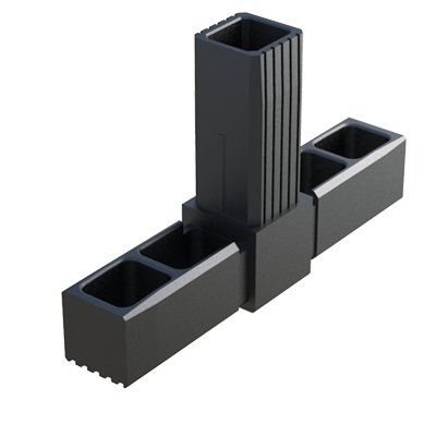 Our T connector has been designed in order to connect 3 square tubes. It is supplied without internal metal core.