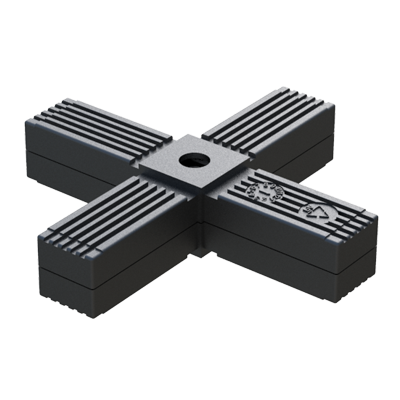 Our 4-way connector has been designed for square tubes. It is supplied with an internal metal core.