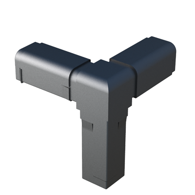 Our 3-way connector has been designed to connect square tubes. It is supplied with or without internal metal core. This connector has a rounded external part which gives a good finish.